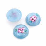 Glass Medium Dome Lampwork Cabochon - Round 15MM PINK ON AQUA (04866)