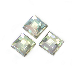 German Glass Flat Back Foiled Checkerboard - Square 08x8MM TOPAZ AB