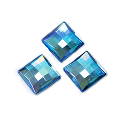 German Glass Flat Back Foiled Checkerboard - Square 10x10MM AQUA AB