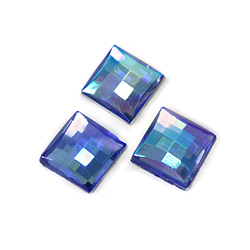 German Glass Flat Back Foiled Checkerboard - Square 08x8MM LT SAPPHIRE AB