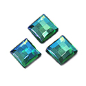 German Glass Flat Back Foiled Checkerboard - Square 08x8MM PERIDOT AB