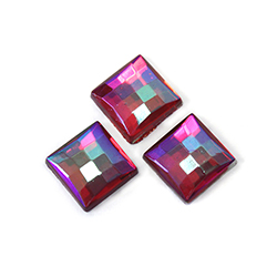 German Glass Flat Back Foiled Checkerboard - Square 10x10MM RUBY AB