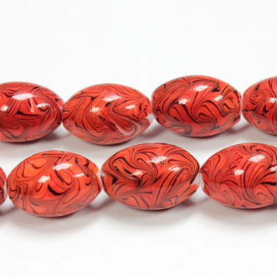 Glass Lampwork Bead - Oval Smooth 20x14MM CORAL MATRIX