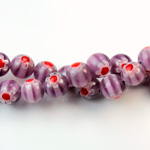 Glass Millefiori Bead - Round 08MM LILAC WHITE RED (35)