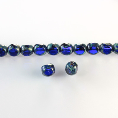 Czech Glass Fire Polish Bead 3 Cut Window 06MM SAPPHIRE with DIFFUSION COATING