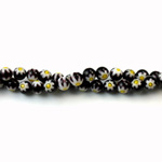 Glass Millefiori Bead - Round 04MM BLACK WHITE YELLOW (08)