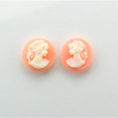 Plastic Cameo - Woman with Ponytail Round 12MM WHITE ON ANGELSKIN