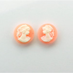 Plastic Cameo - Woman with Ponytail Round 12MM WHITE ON ANGELSKIN