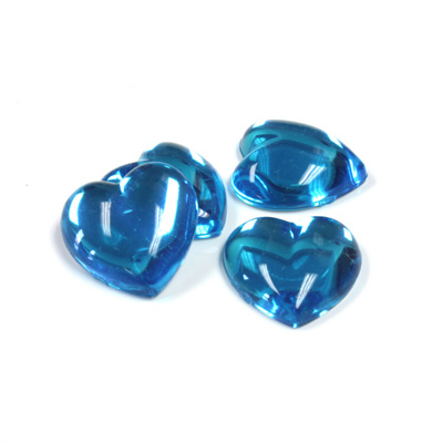 Plastic Flat Back Foiled Cabochon - Heart 15.5MM AQUA