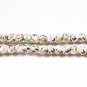 Chinese Glass Lampwork Bead - Round 06MM FLOWER PAINTED PINK ON WHITE