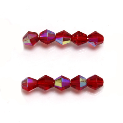 Czech Glass Fire Polished Bead - Bicone 06MM RUBY AB