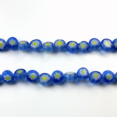 Glass Millefiori Bead - Flat Round 06x3MM LT BLUE WHITE YELLOW (31)