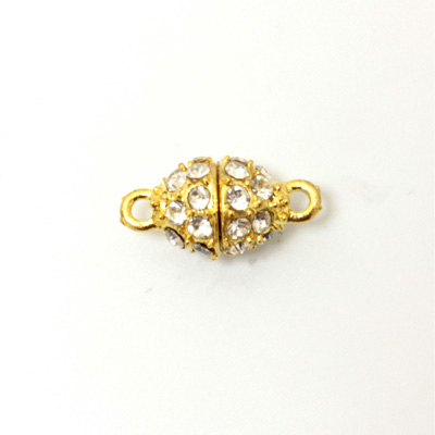 Magnetic Rhinestone Clasp - Oval 12x9MM CRYSTAL SATIN GOLD