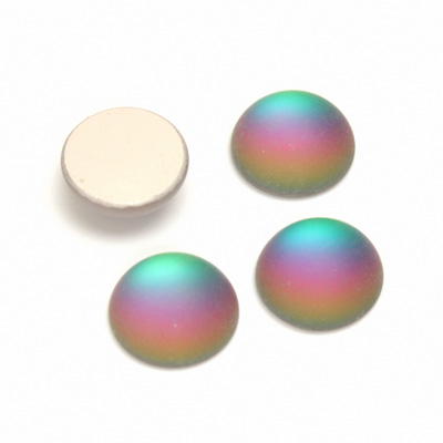 Glass Medium Dome Foiled Cabochon - Coated Round 13MM MATTE HELIO GREEN
