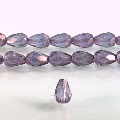 Czech Glass Fire Polish Bead - Pear 10x7MM LUMI COATED PURPLE