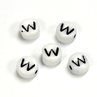 Czech Pressed Glass Engraved Bead - Alphabet 6MM BLACK ON WHITE