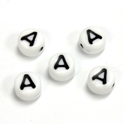 Czech Pressed Glass Engraved Bead - Alphabet 6MM BLACK ON WHITE