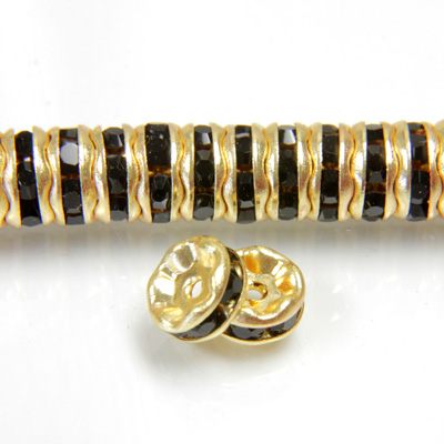 Czech Rhinestone Rondelle - Round Wavy 06MM JET-GOLD