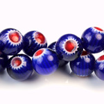 Glass Millefiori Bead - Round 12MM BLUE WHITE RED (27)