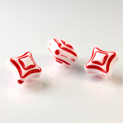 Plastic Casino Style Bead - Diamonds 12MM RED on WHITE