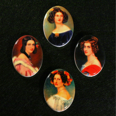 German Plastic Porcelain Decal Painting - Woman Portraits Oval 25x18MM ON CHALKWHITE BASE