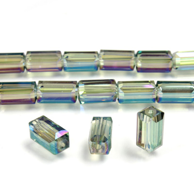 Chinese Cut Crystal Bead - Rectangle 08x4x4MM CRYSTAL GREEN TRANSFER