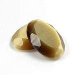 Fiber-Optic Flat Back Stone with Faceted Top and Table - Oval 25x18MM CAT'S EYE LT BROWN