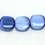 Fiber Optic Synthetic Cat's Eye Bead - Smooth Lentil Square Antique 15MM CAT'S EYE LT BLUE