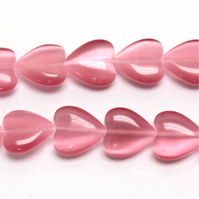 Fiber Optic Synthetic Cat's Eye Bead - Smooth Lentil Heart 12MM CAT'S EYE LT PINK