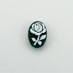 Plastic Cameo - Flower, Rose Oval 14x10MM WHITE ON BLACK