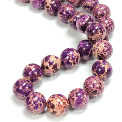 Gemstone Bead - Smooth Round 12MM SEA SEDIMENT JASPER DYED PURPLE