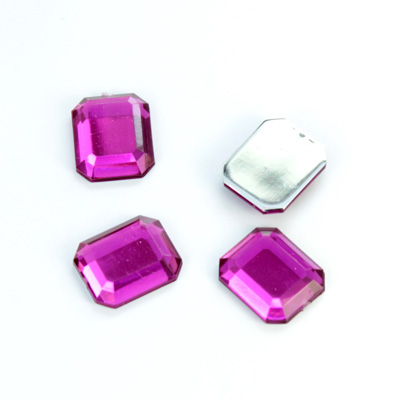 Plastic Flat Back Foiled Rose Cut Rhinestone - Cushion Octagon 12x10MM FUCHSIA