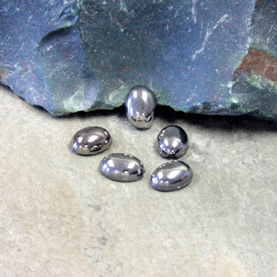 Plastic Flat Back Metalized Cabochon - Oval 08x6MM HEMATITE