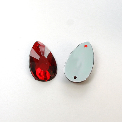 Plastic Flat Back 2-Hole Foiled Sew-On Stone - Pear 22x11MM RUBY