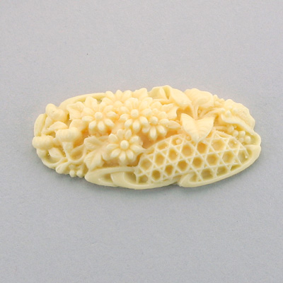 Plastic Carved Flower - Cluster Oval 43x20MM DARK IVORY