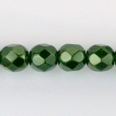 Czech Glass Pearl Faceted Fire Polish Bead - Round 08MM HUNTER GREEN 70958