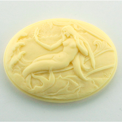 Plastic Cameo - Mermaid on Shore Oval 40x30MM IVORY ON IVORY