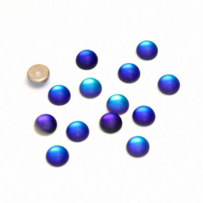 Glass Medium Dome Foiled Cabochon - Coated Round 05MM MATTE HELIO BLUE