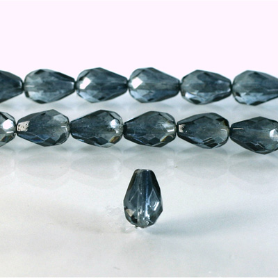 Czech Glass Fire Polish Bead - Pear 10x7MM Coated GREY-CRYSTAL 69011