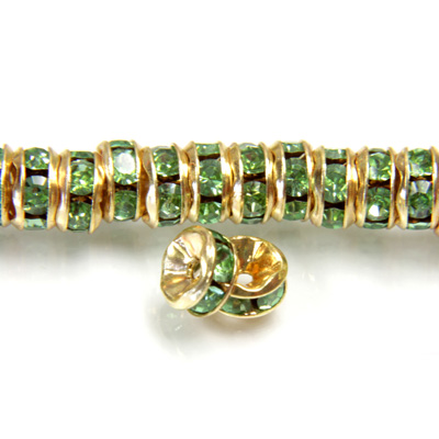 Czech Rhinestone Rondelle - Round Wavy 05MM PERIDOT-GOLD