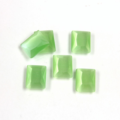 Fiber-Optic Flat Back Stone with Faceted Top and Table - Cushion 10x8MM CAT'S EYE LT GREEN