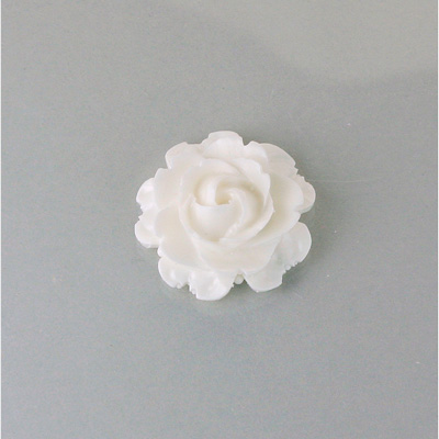 Plastic Carved No-Hole Flower - Rose Bloom 22.5MM OPAQUE WHITE