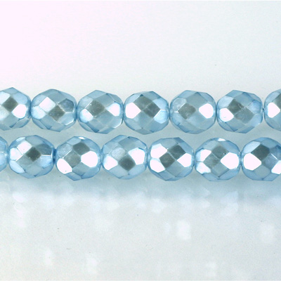 Czech Glass Pearl Faceted Fire Polish Bead - Round 08MM LT BLUE ON CRYSTAL 78433