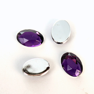 Plastic Flat Back Foiled Rose Cut Rhinestone - Oval 14x10MM AMETHYST