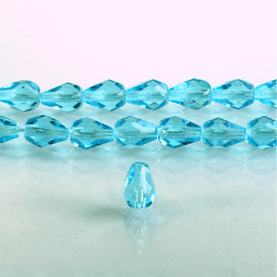 Czech Glass Fire Polish Bead - Pear 08x6MM AQUA