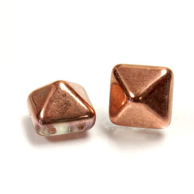 Preciosa Czech Pressed Glass 2-Hole Bead - Pyramid Studs 12x12MM CRYSTAL COPPER