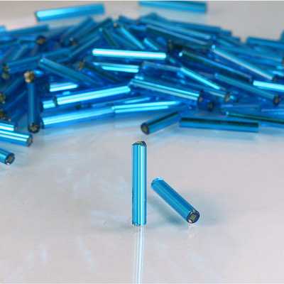 Preciosa Czech Glass Bugle Bead with Square Hole - 15MM AQUA SL 67020