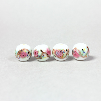 Czech Glass Lampwork Bead - Smooth Round 08MM Flower ON WHITE (0300)