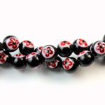 Glass Millefiori Bead - Round 08MM BLACK WHITE RED (29)