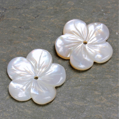 Shellstone Flower Carved 5 Petal with Center Hole 20MM WHITE MOP